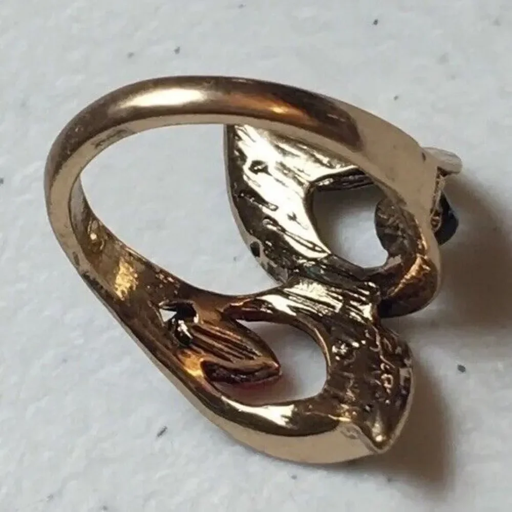 Vintage Ring Size 8.5 Gold Tone Orange Black Rhinestones Calla Lily